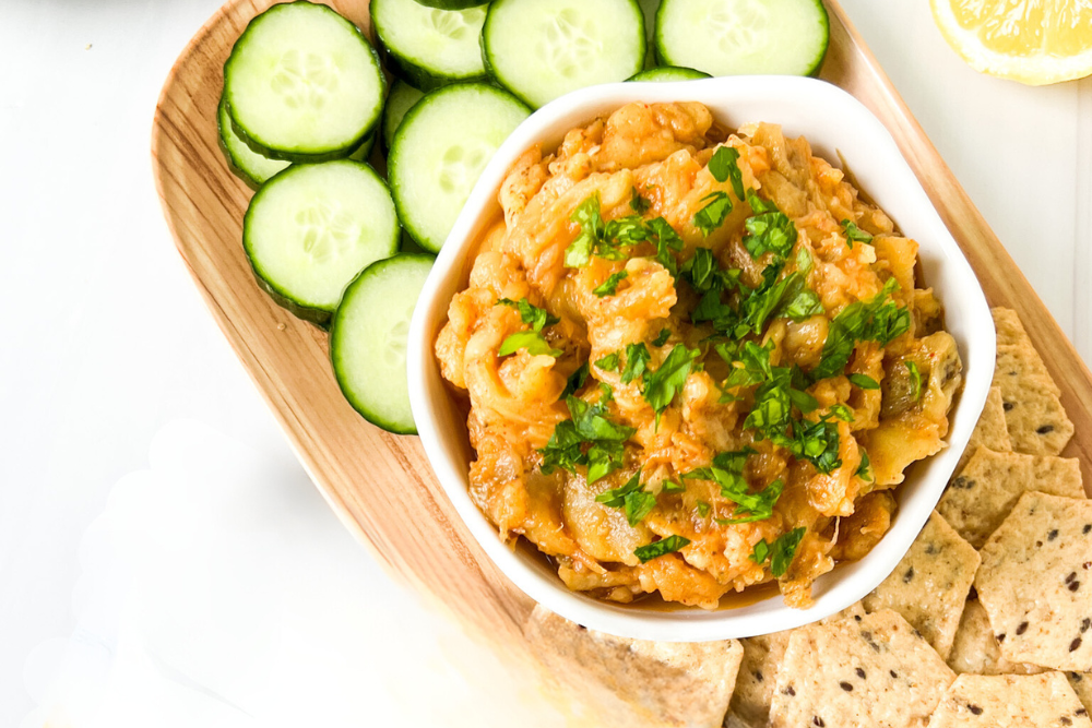 Spicy Eggplant Dip with Harissa Spice and No Tahini