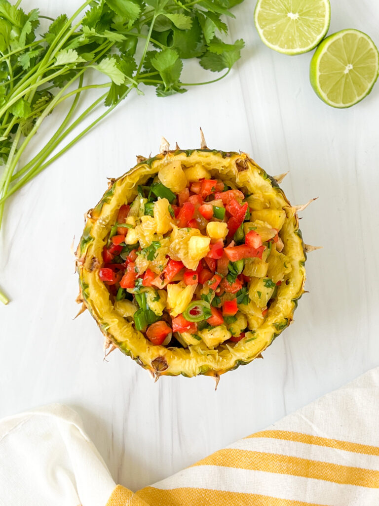 pineapple pico served inside the pineapple shell