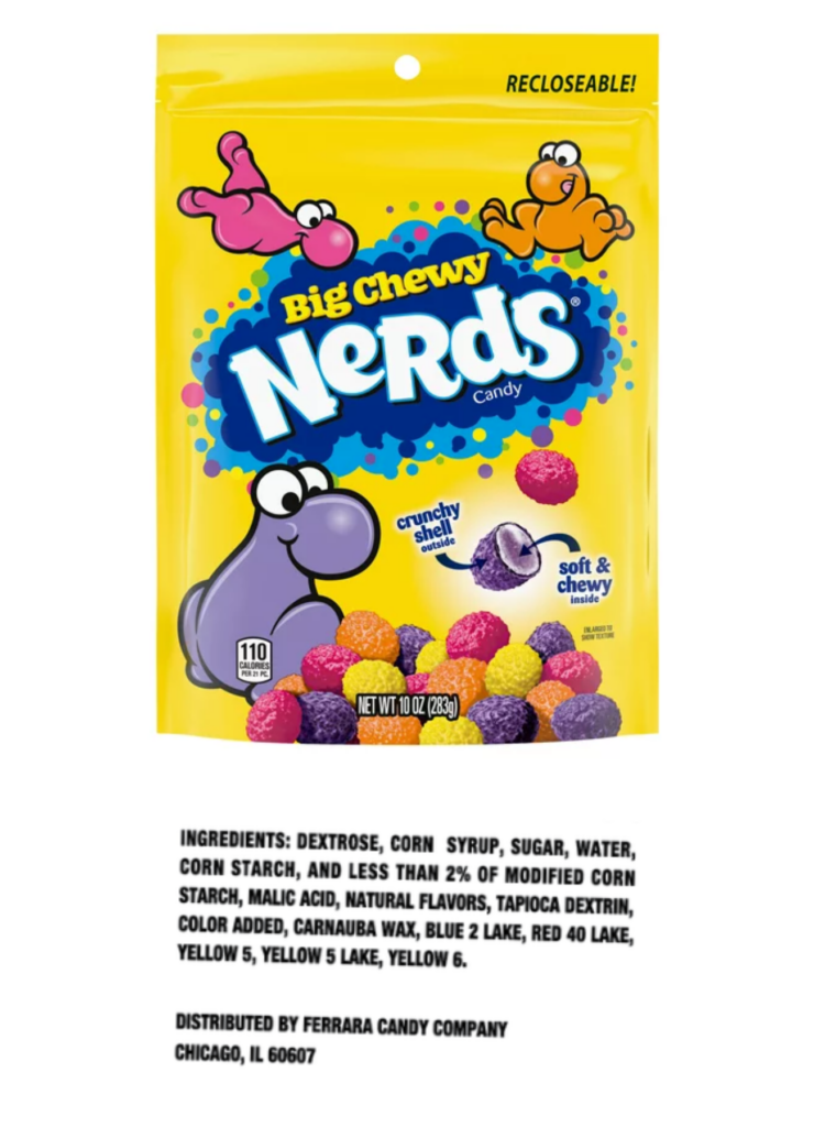 big chewy nerds picture and ingredients
