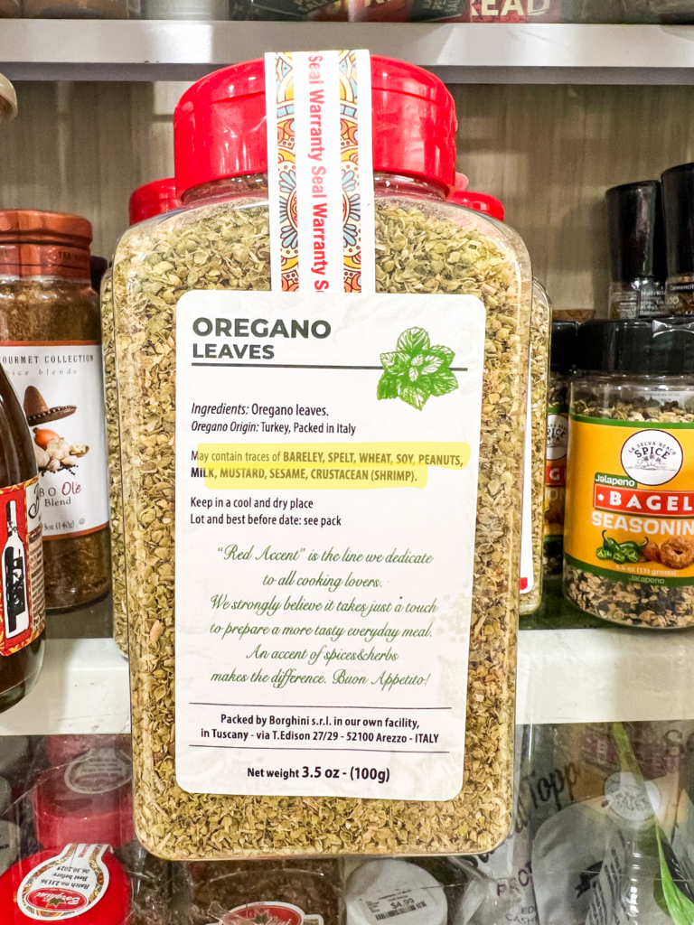 oregano spice with allergen statement