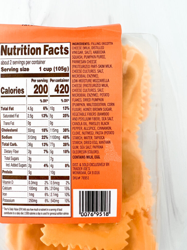 Trader Joe's gluten-free pumpkin ravioli ingredient list