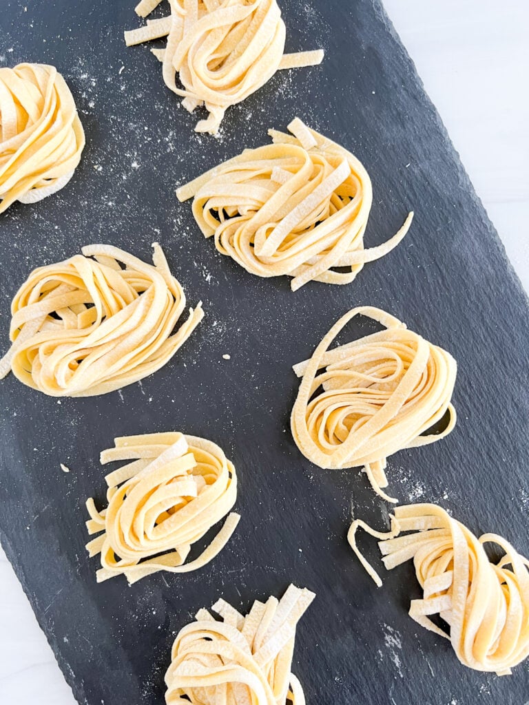 two ingredient pasta dough cut into strands and nested