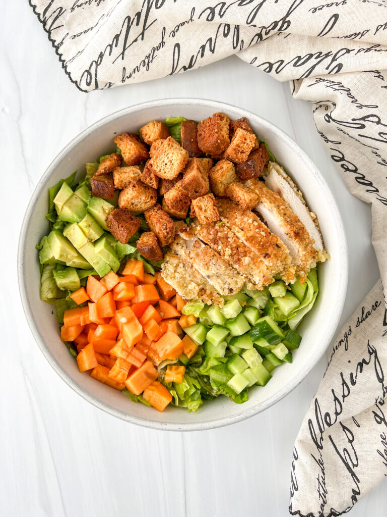 gluten-free croutons in a salad