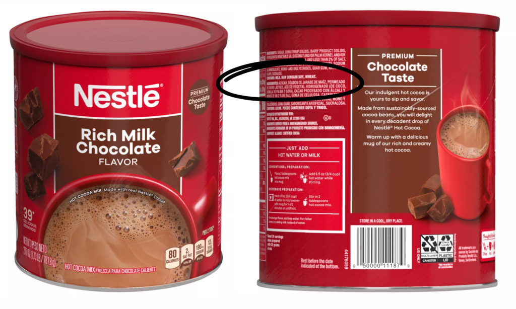 Nestle hot cocoa make contain wheat label